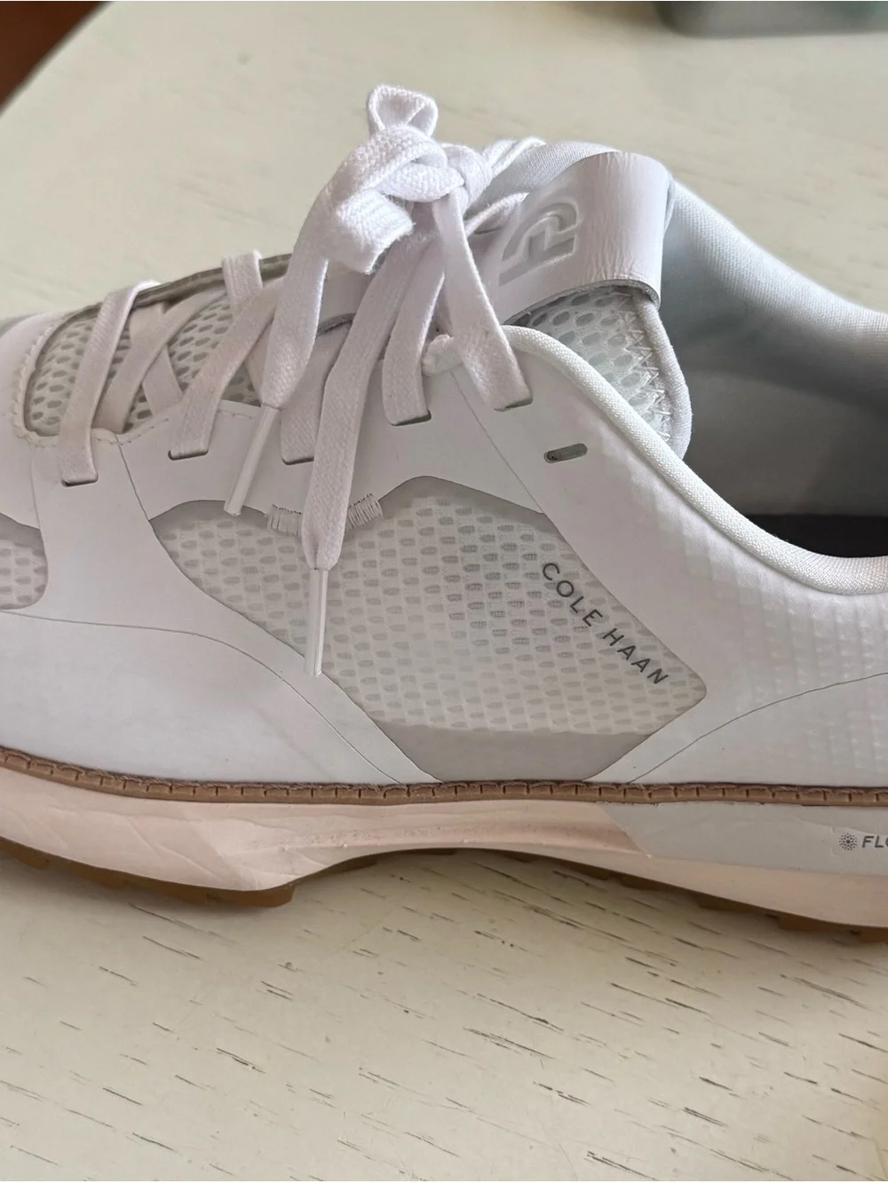 Cole Haan Women’s White Mesh and Leather Sneakers with Gum Trim